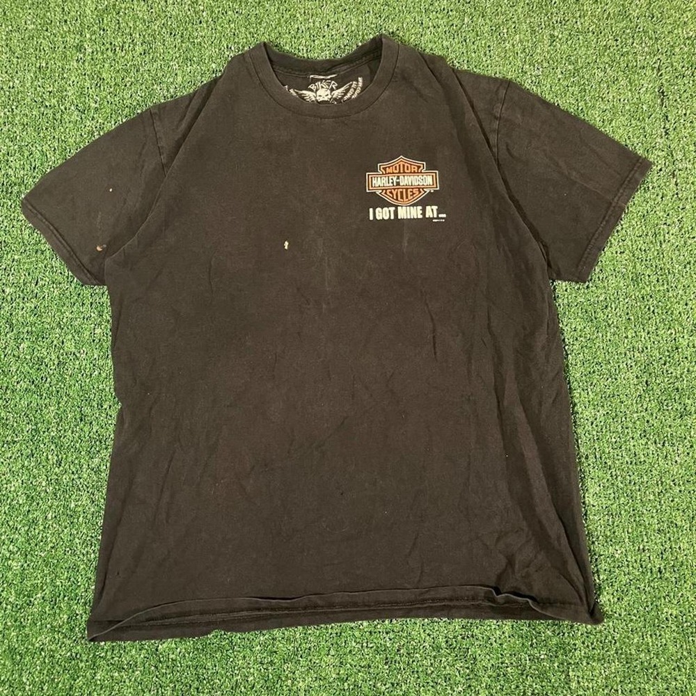 Vintage Harley-Davidson Biker Tee Black Graphic T-Shirt Viking Land Brainerd MN